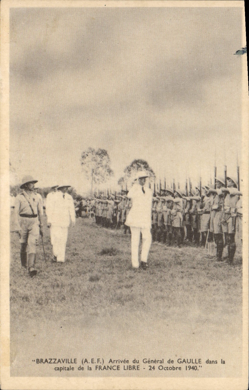 Brazzaville (A.E.F.) — Arrivée du Général de Gaulle — lithographie S.A. Litho Ltd. Capetown