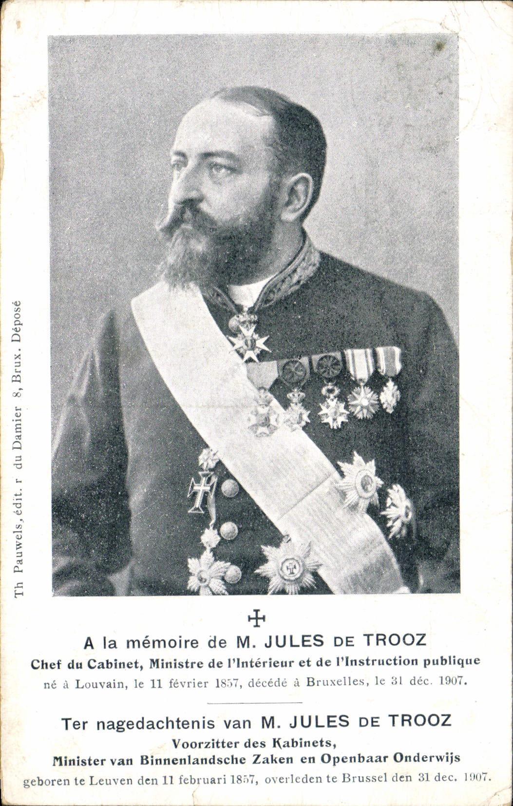 M. Jules de Trooz — Chef du Cabinet, Ministre de l'Intérieur et de l'Instruction publique — Th Pauwels, édit. r. du Damier 8, Bruxelles