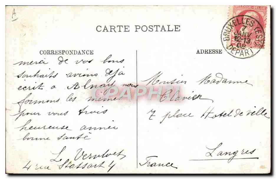 M. Jules de Trooz — Chef du Cabinet, Ministre de l'Intérieur et de l'Instruction publique — Th Pauwels, édit. r. du Damier 8, Bruxelles — Verso