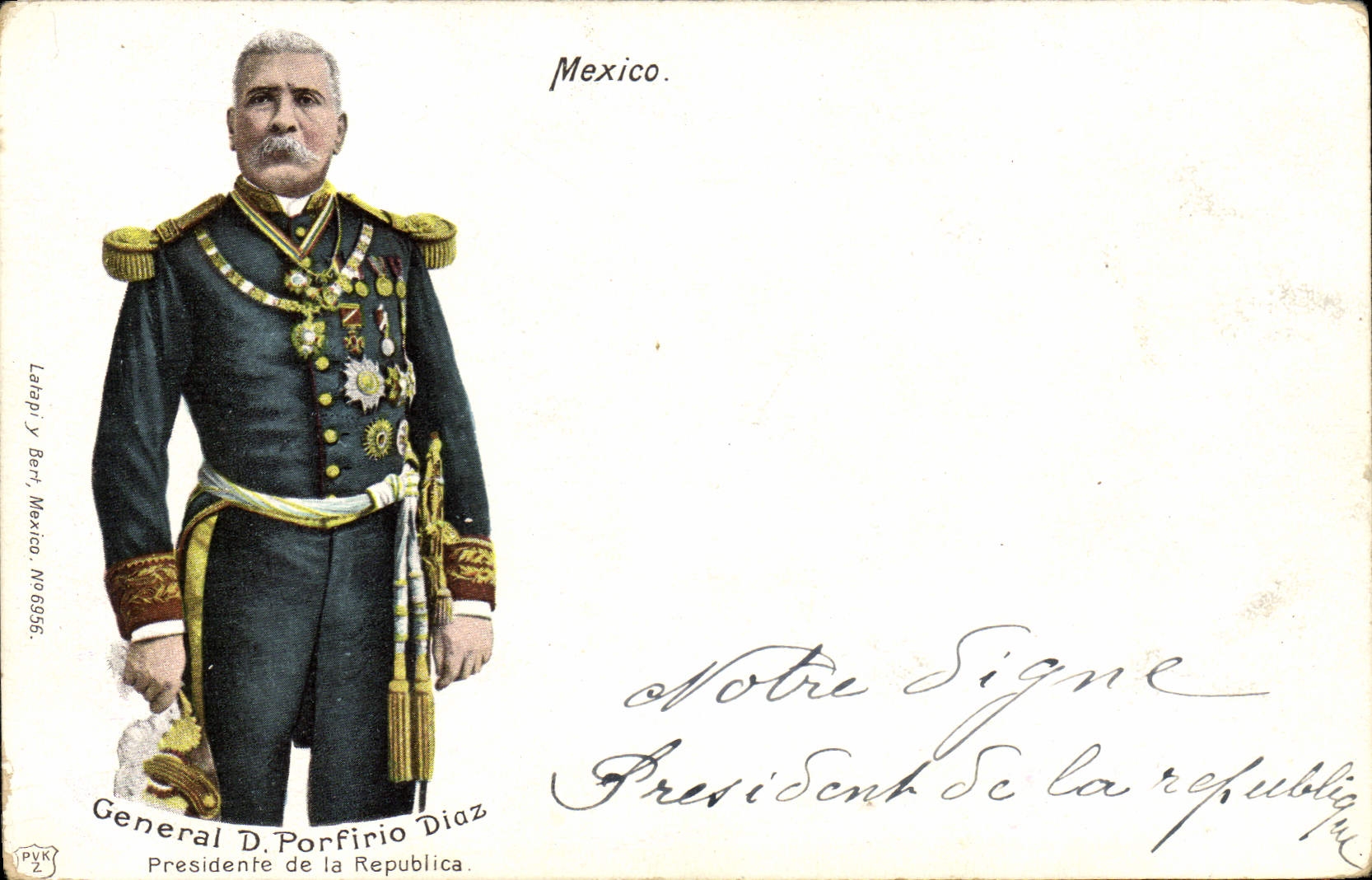 General D. Porfirio Díaz — Président de la République — Latapi y Berl, Mexico, N°6956
