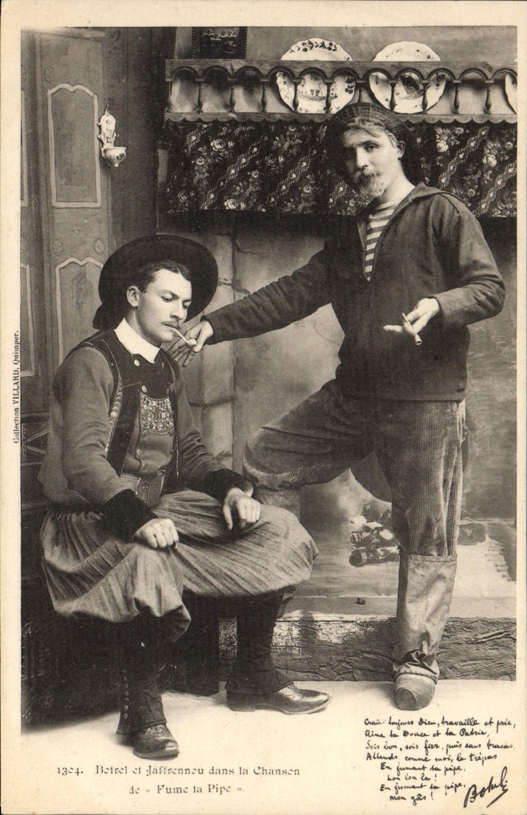 CPA Folklore Tabac Botrel et Jaffeaneau dans la chason de Fume ta pipe