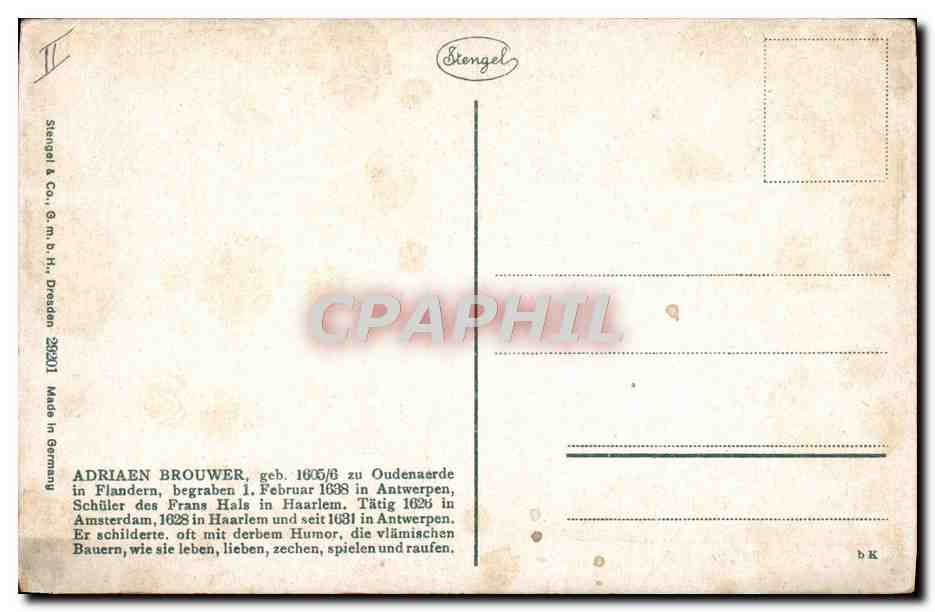 CPA Folklore Tabac Adrian Brouwer  — Rückseite