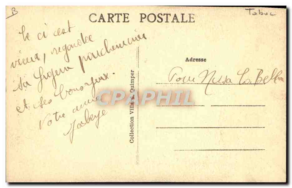 CPA Folklore Tabac Bretagne Fumeuse des environs de Quimper  — Verso