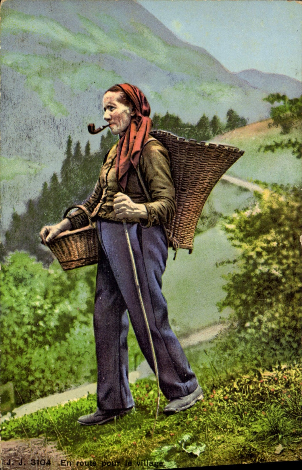 CPA Folklore Tabac Femme en route pour le village Suisse