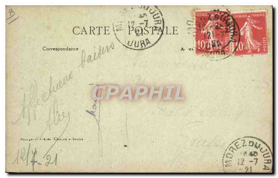 CPA Folklore Tabac Jura Type du berger du Haut Jura  — Verso