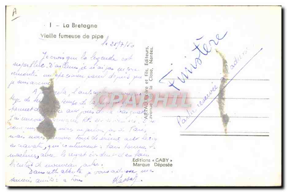 CPA Folklore Tabac Bretagne Vieille fumeuse de pipe — Verso