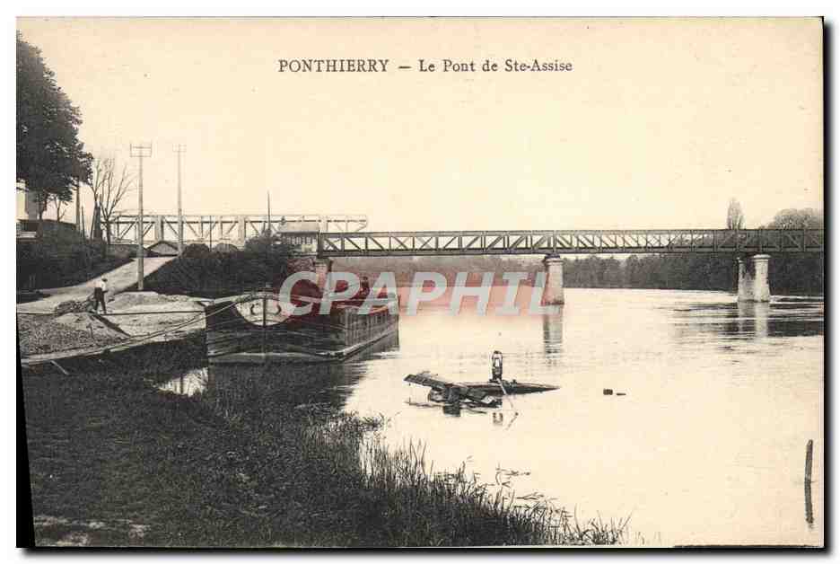 CPA Bateau Peniche Ponthierry Le pont de Ste Assise