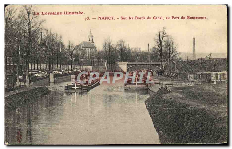 CPA Bateau Peniche Nancy Sur les bords du canal au port de Bonsecours 