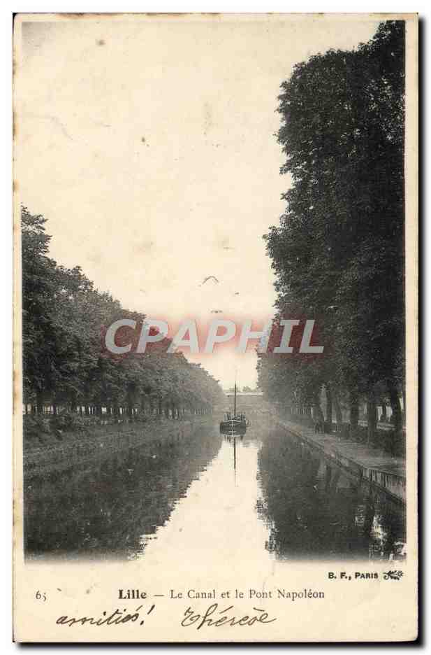 CPA Bateau Peniche Lille Le canal et le Pont Napoleon