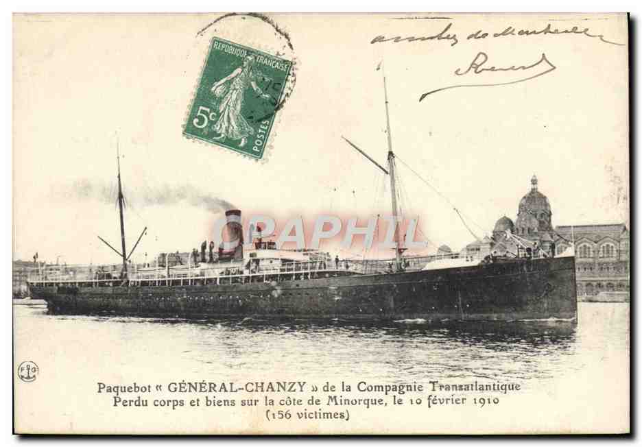 Transbordador « GÉNÉRAL-CHANZY » — naufragio en la costa de Menorca — editor no identificado, n° de serie 98