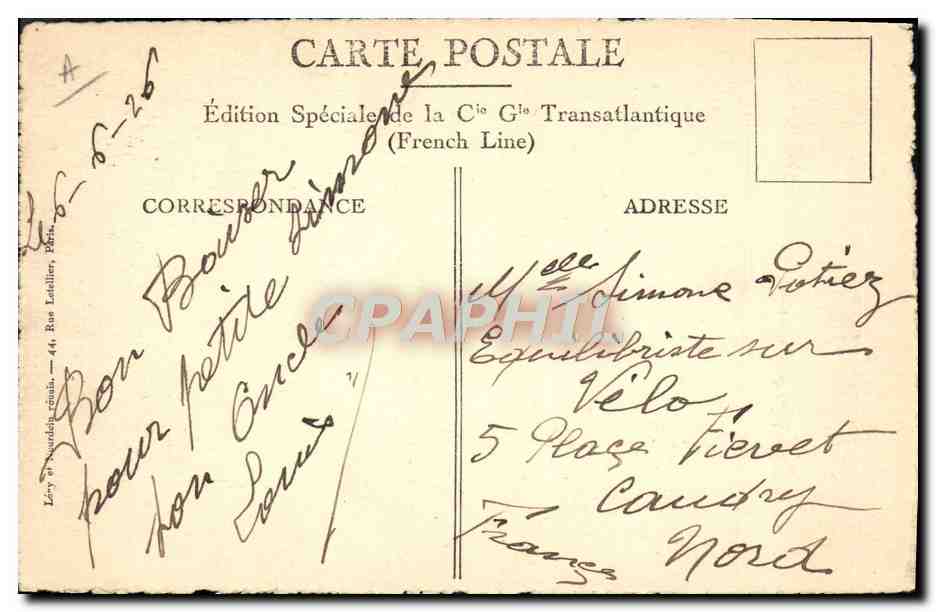 CPA Bateau Paquebot SS de Grasse Salle de jeu des enfants  — Verso