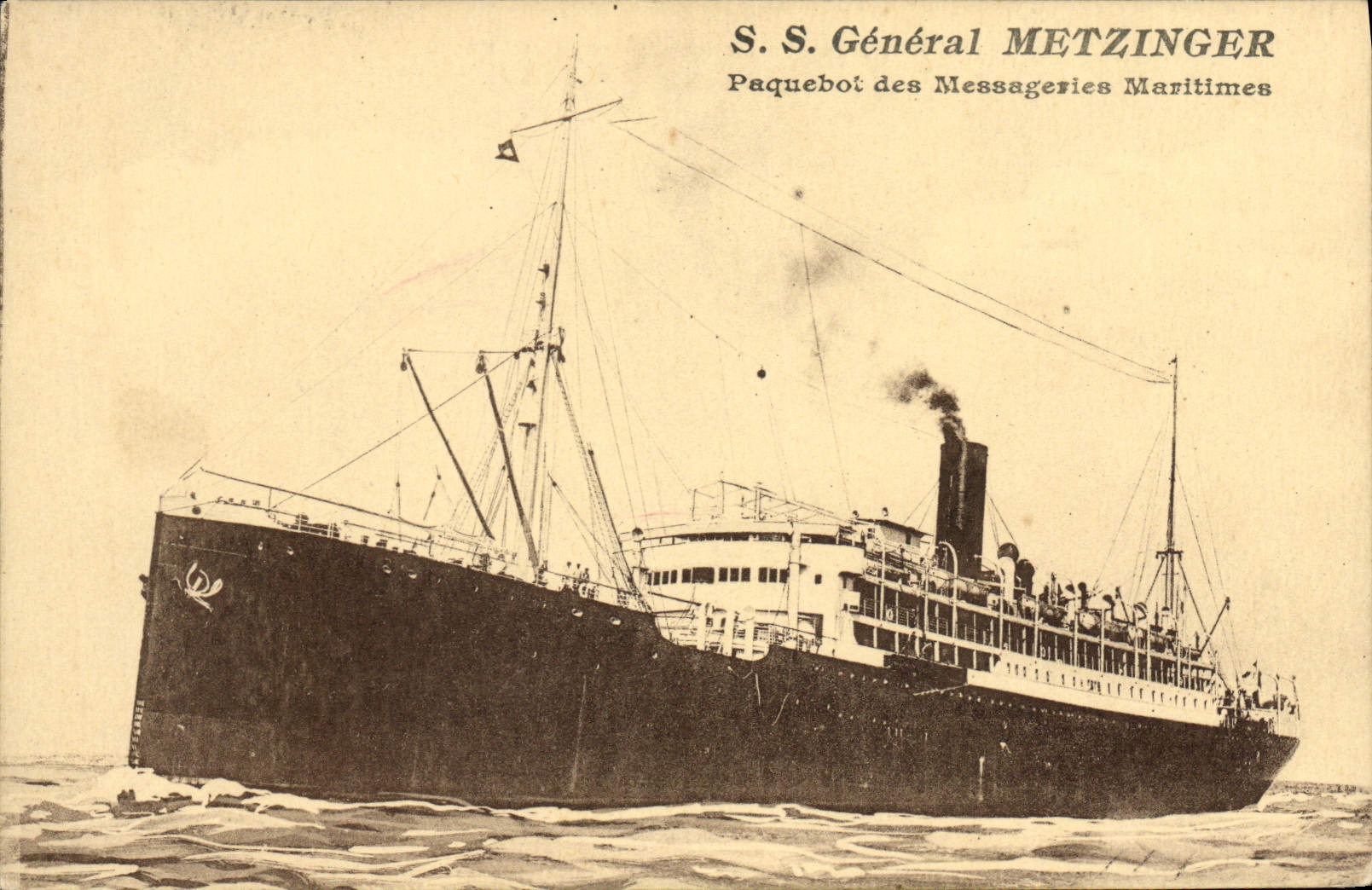 S.S. Général METZINGER — Paquebot des Messageries Maritimes — éditeur CPAPHIL, n° de série A - Recto