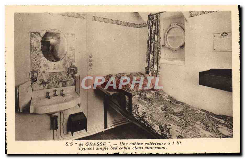 S/S "de GRASSE" — Cabine extérieure à 1 lit — Édition Spéciale de la Cie Gie Transatlantique