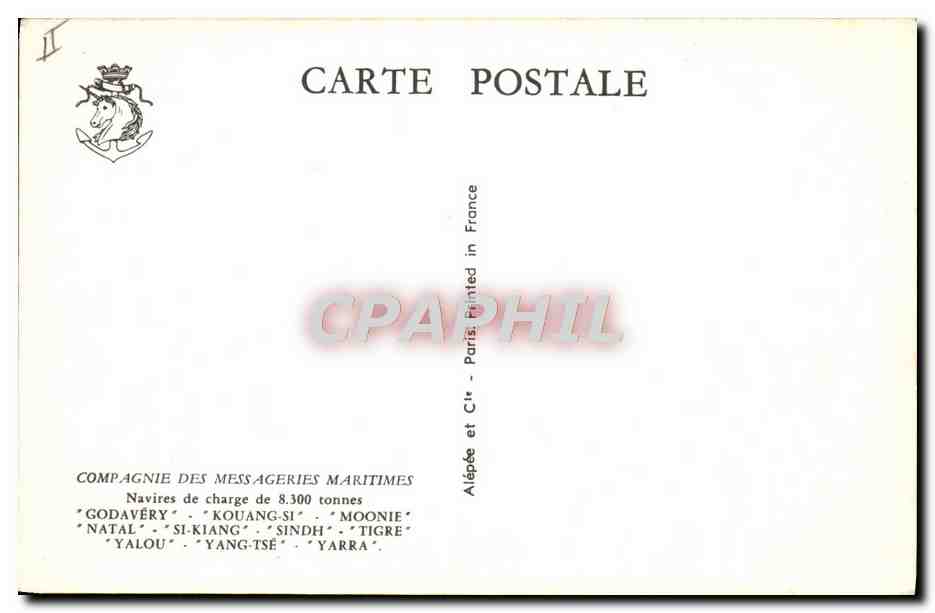 CPA Bateau Paquebot Compagnie des Messageries Maritimes Godavery Kouang-Si Moonie Natal  — Verso