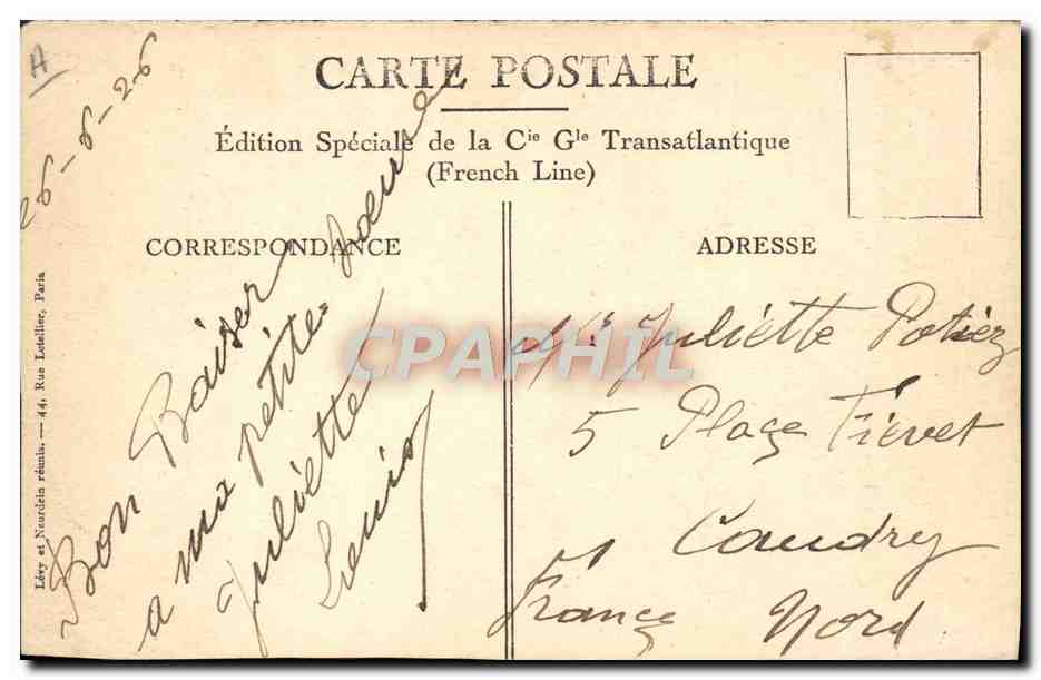 CPA Bateau Paquebot SS de Grasse Le fumoir des passagers de cabine Tabac — Verso
