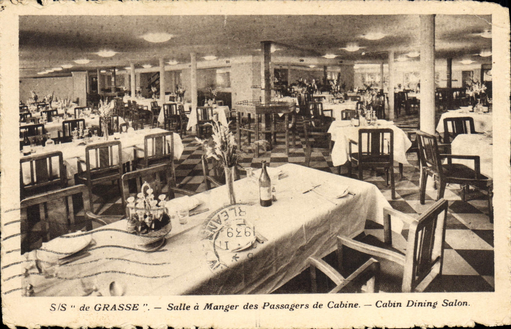 S/S "de GRASSE" — Salle à Manger des Passagers de Cabine — Édition Spéciale de la Cie Cte Transatlan (French Line)