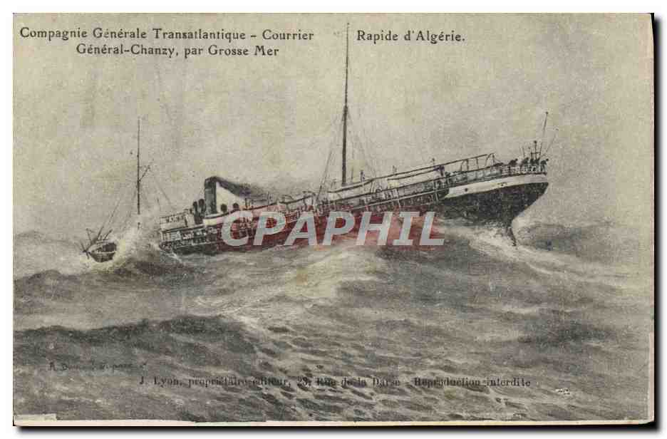CPA Bateau Paquebot Compagnie Generale Transatlantique Courrier Rapide d'Algerie General Chanzy