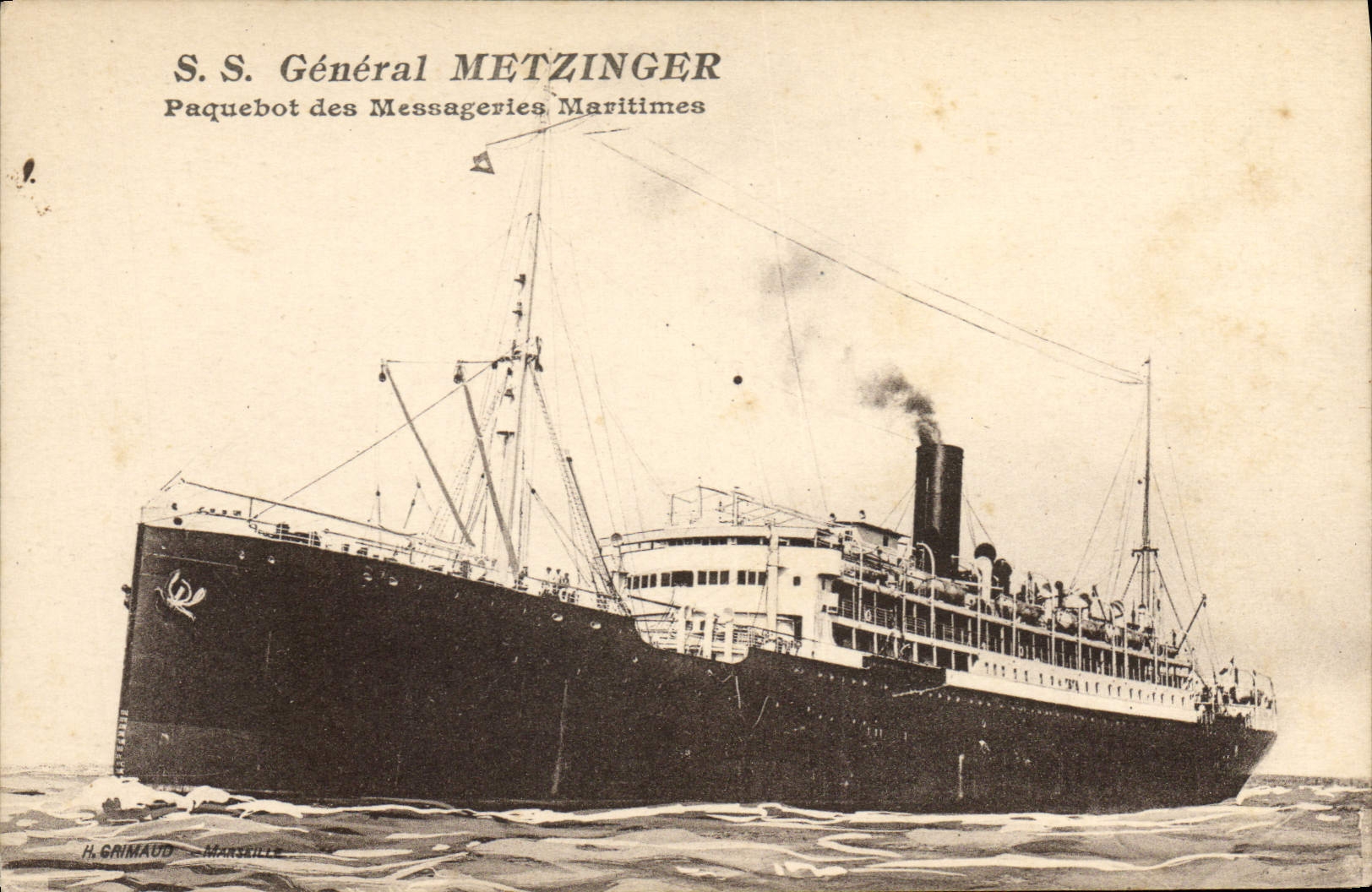 S.S. Général METZINGER — Paquebot des Messageries Maritimes — H. GRIMAUD - MARSEILLE