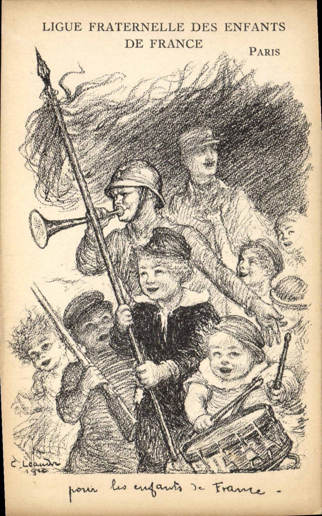 CPA Fantaisie Illustrateur Leandre Ligue Fraternelle des enfants de France Militaria
