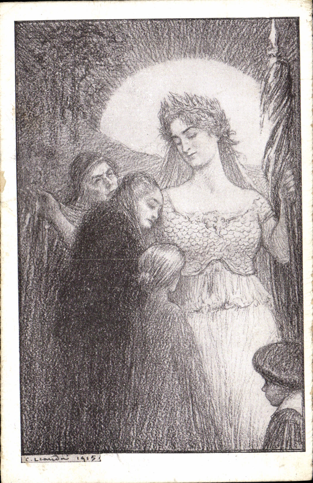 Femme couronnée — scène religieuse — C. Lemida 1915