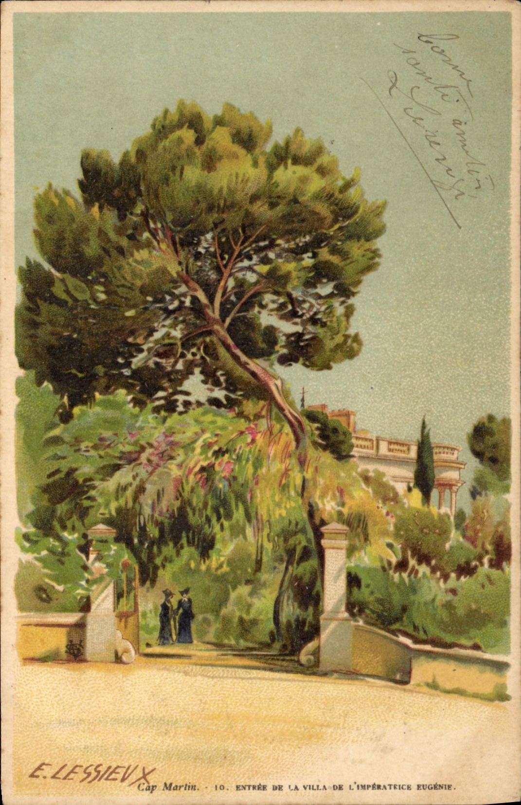 CPA Fantaisie Illustrateur Lessieux Cap Martin Entree de la ville de l'imperatrice Eugenie 