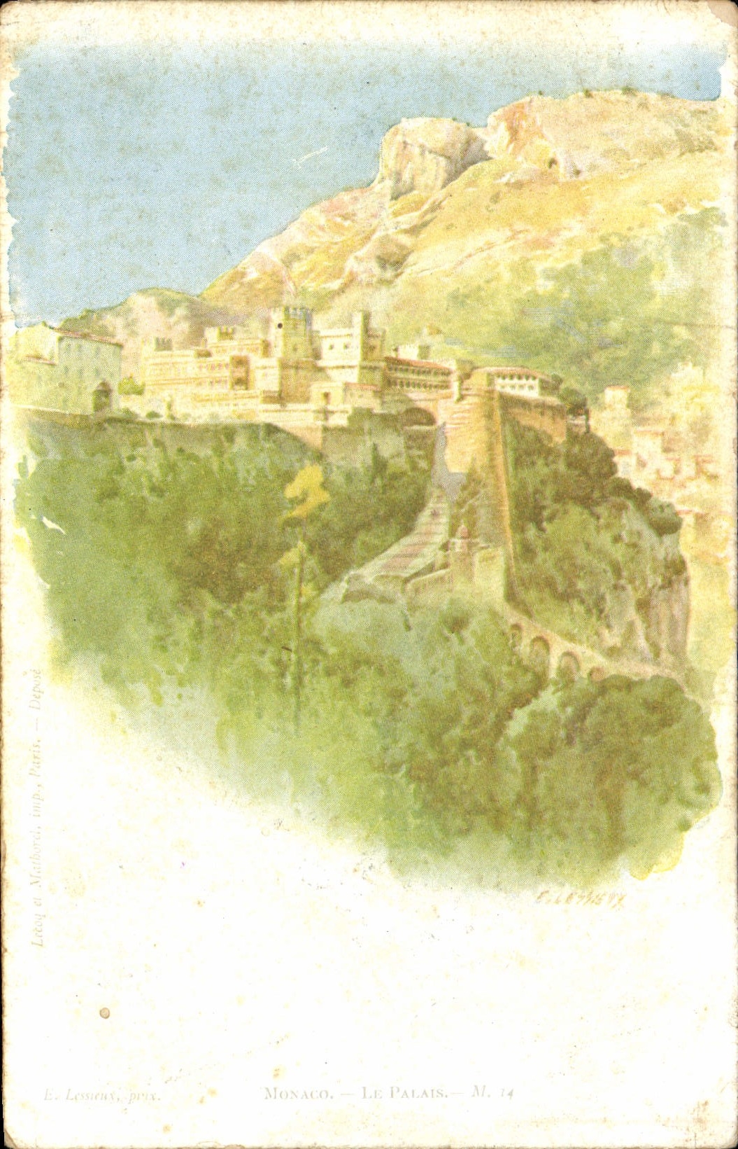 CPA Fantaisie Illustrateur Lessieux Monaco Le palais