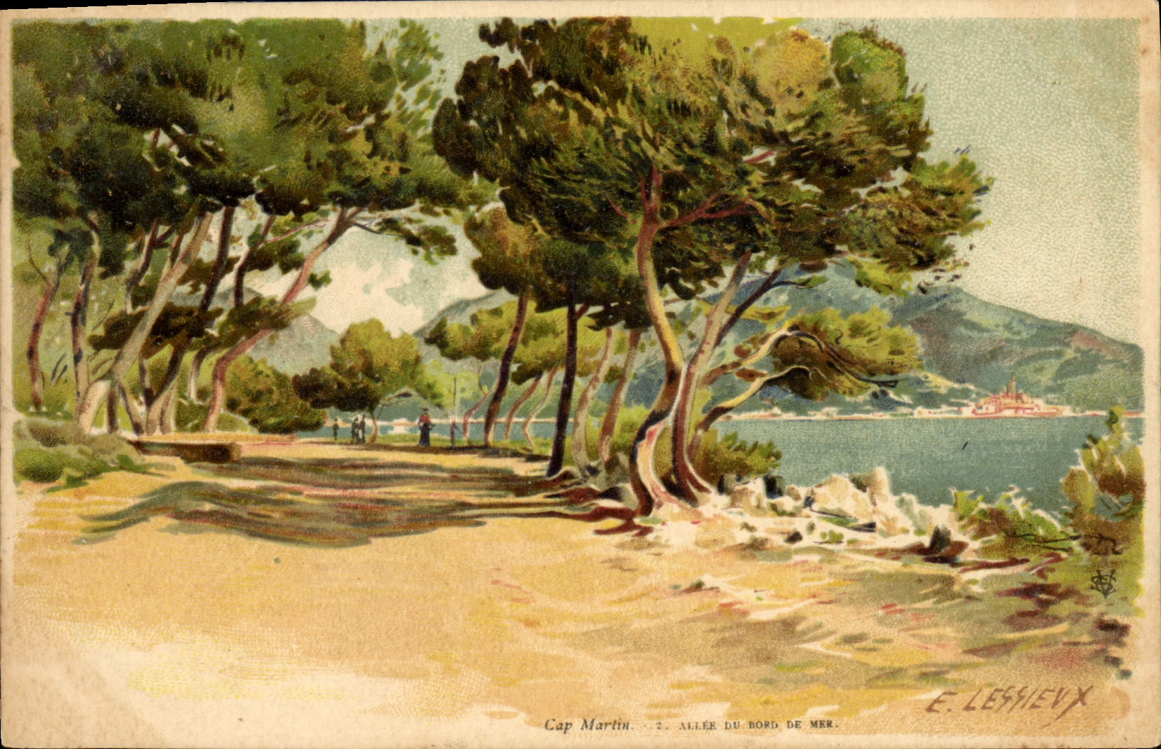 CPA Fantaisie Illustrateur Lessieux Cap Martin Allee du bord de mer 