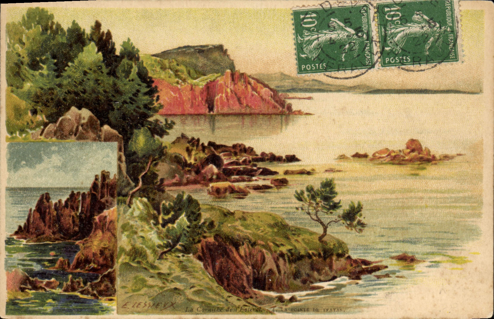 CPA Fantaisie Illustrateur Lessieux La corniche de l'Esterel La pointe de Trayas 