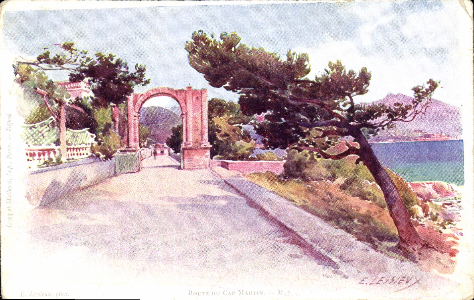 CPA Fantaisie Illustrateur Lessieux Route du Cap Martin