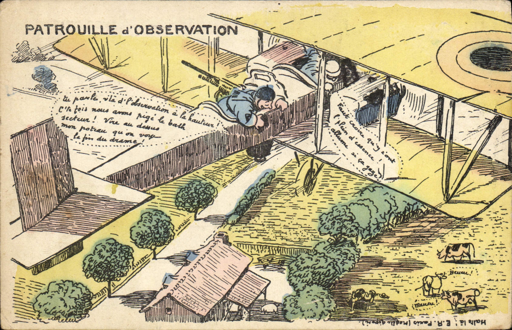 CPA Fantaisie Militaria Patrouille d'observation Avion