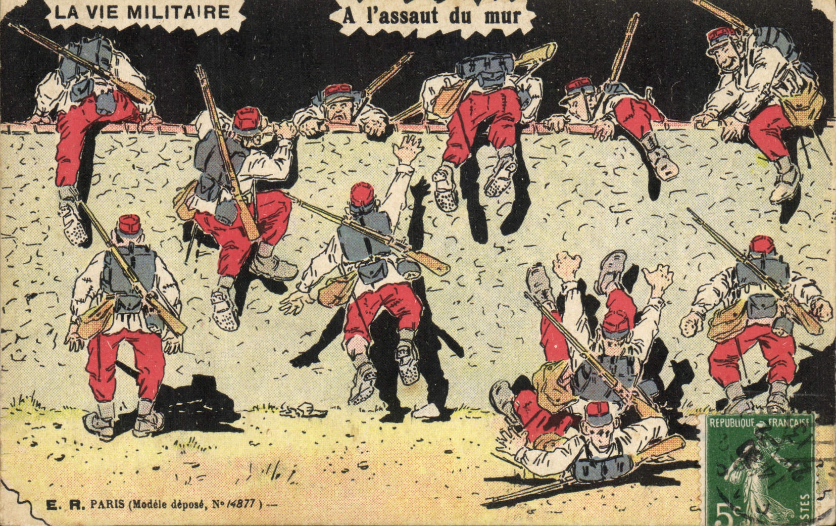 A l'assaut du mur — La vie militaire — E.R. Paris (Modèle déposé, N°14877)