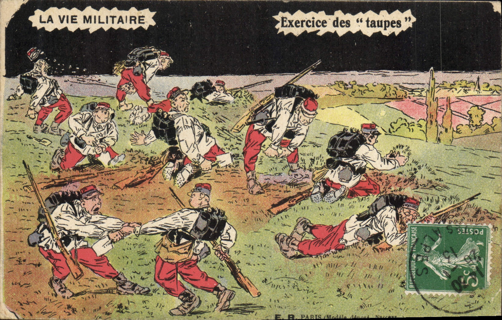 Exercice des "taupes" — La Vie Militaire — E.R. Paris (Modèle déposé)