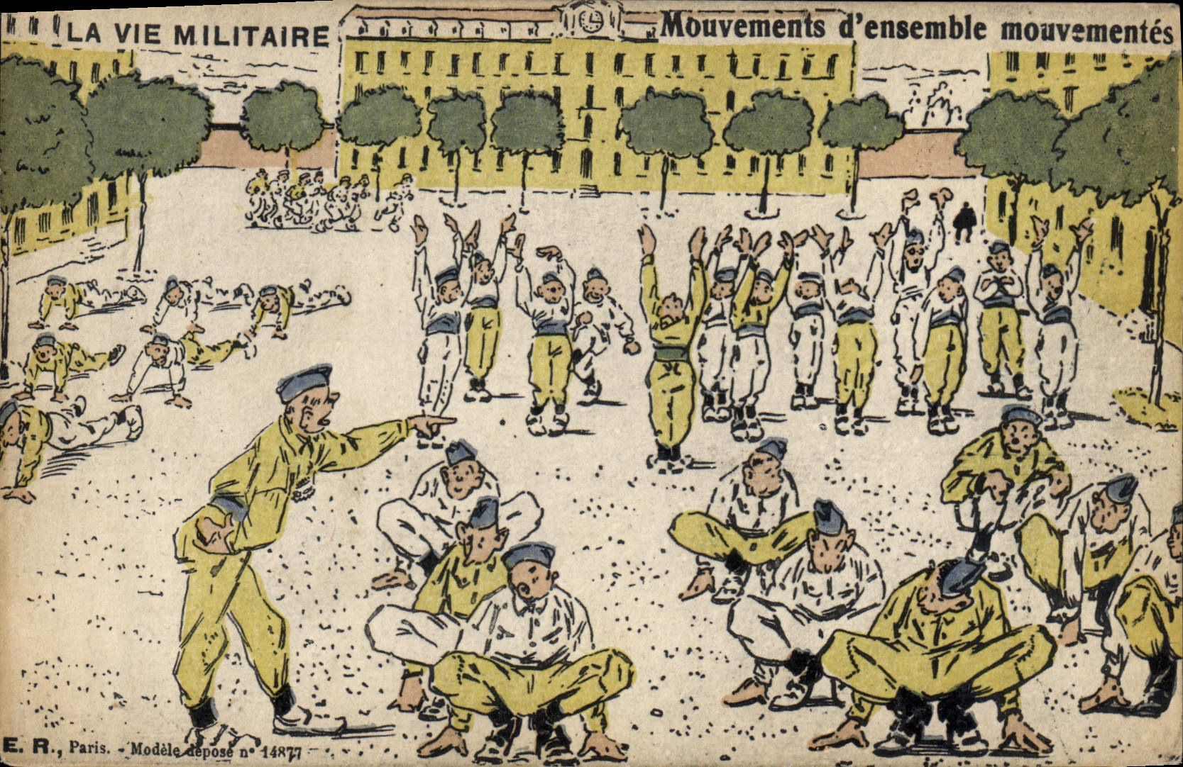 La Vie Militaire — Mouvements d'ensemble mouvementés — E.R., Paris, Modèle déposé n°14877