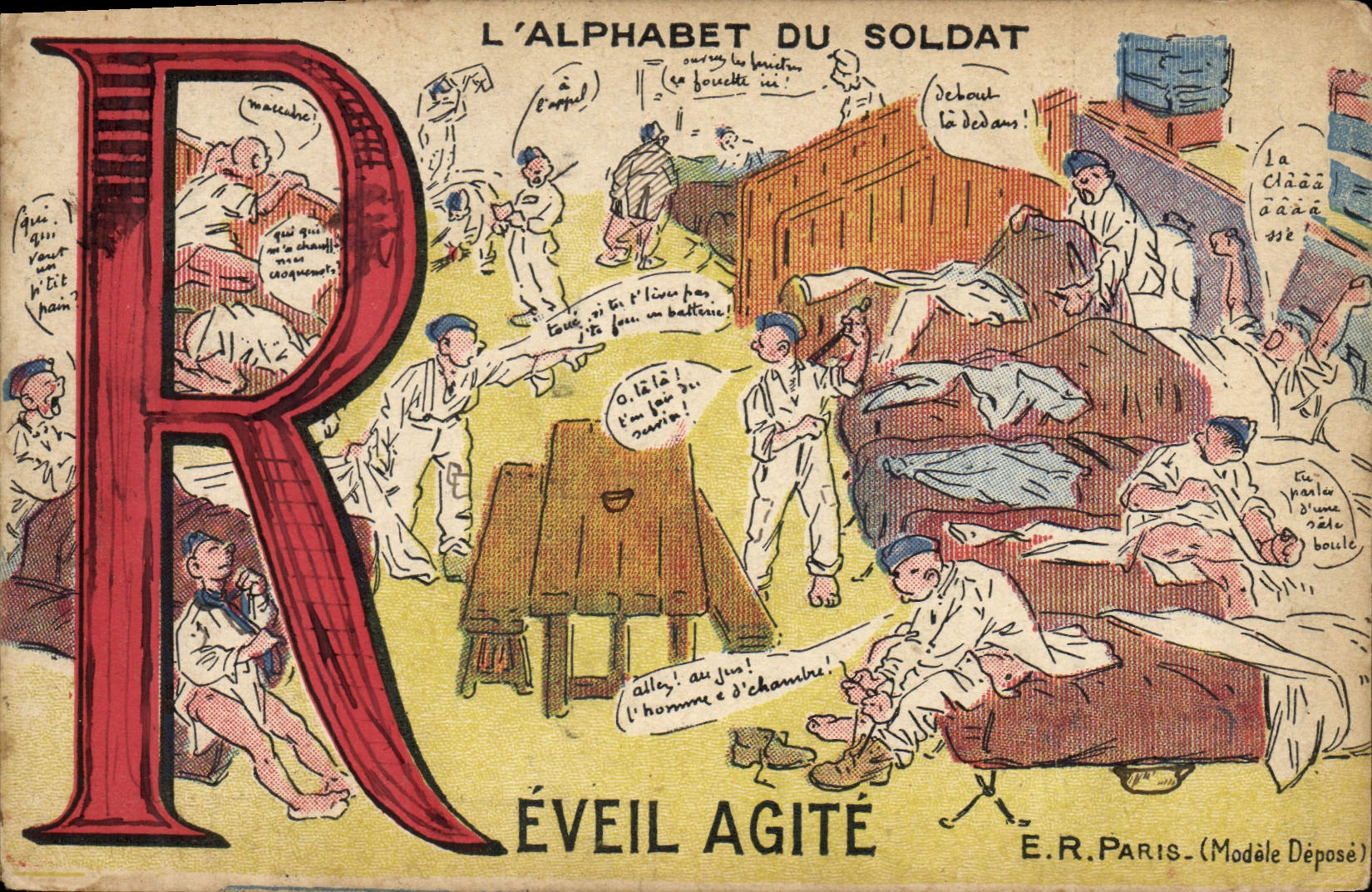 L'ALPHABET DU SOLDAT — R ÉVEIL AGITÉ — E.R. PARIS (Modèle Déposé)
