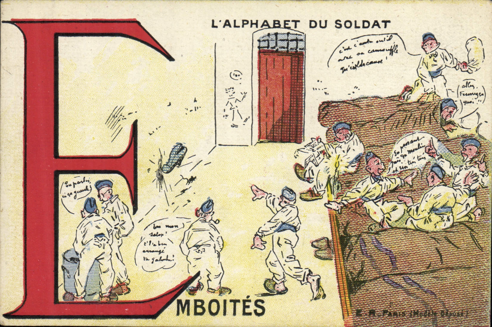 L'ALPHABET DU SOLDAT — Lettre E — MBOITÉS — E. R. Paris (Marque déposée)