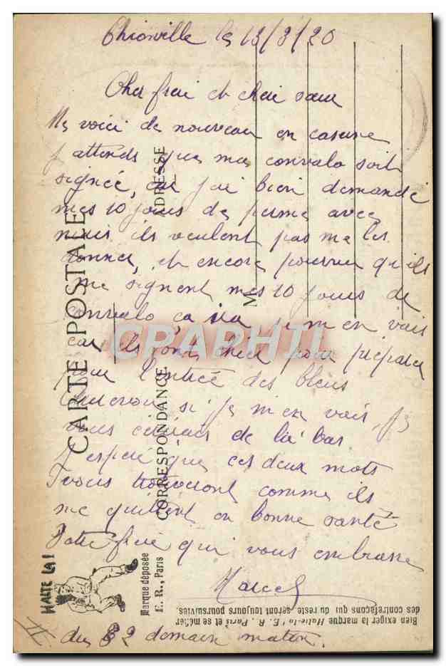 L'ALPHABET DU SOLDAT — C pour CORRESPONDANCE TROUBLÉE — E.R. PARIS (Mod. Dép.) — Verso