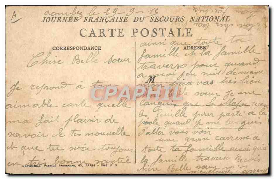 CPA Fantaisie Militaria Secours National — Rückseite