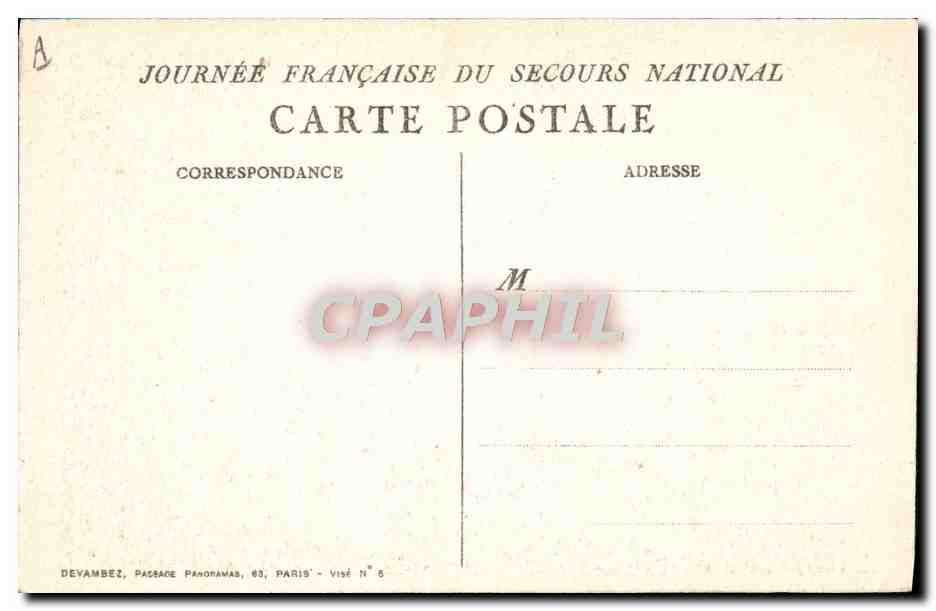 CPA Fantaisie Militaria Secours National — Verso