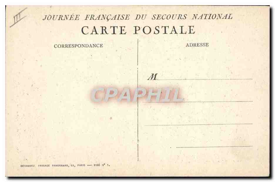 CPA Fantaisie Militaria Femme Secours National — Verso