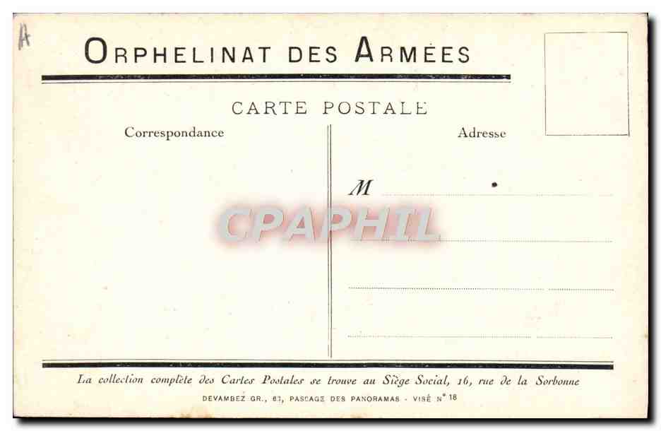 CPA Fantaisie Militaria Journee de l'orphelinat des armees Juin 1915 — Rückseite