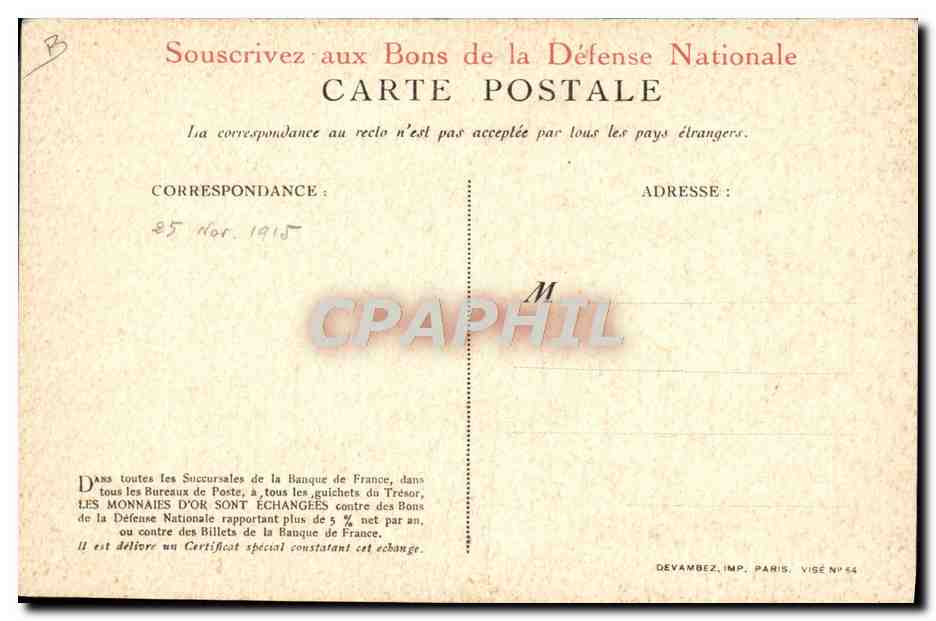CPA Fantaisie Militaria Pour la France Versez votre Or Coq — Rückseite