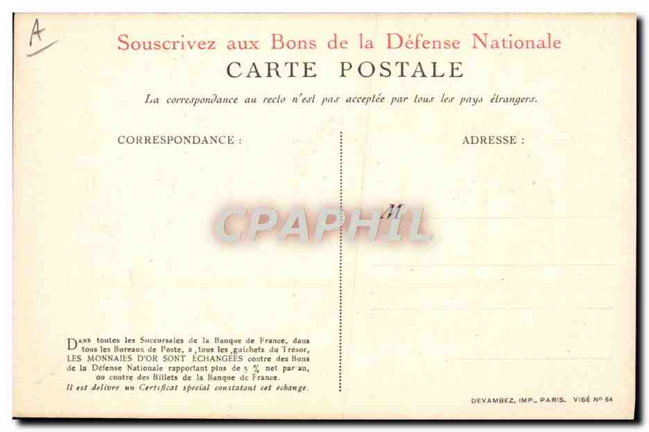 CPA Fantaisie Militaria Pour la France Versez votre or Coq — Rückseite