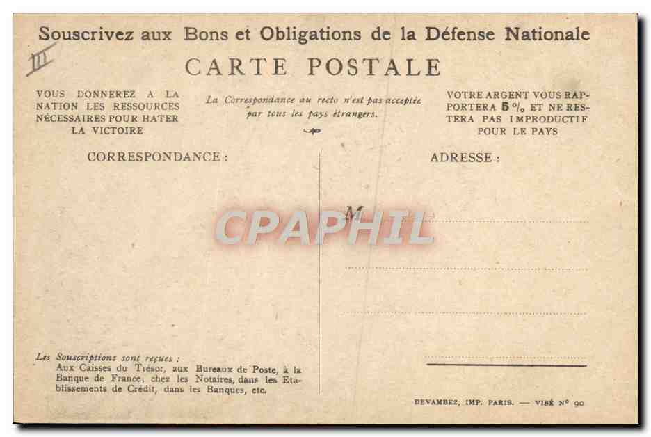 CPA Fantaisie Militaria Defense Nationale  — Rückseite