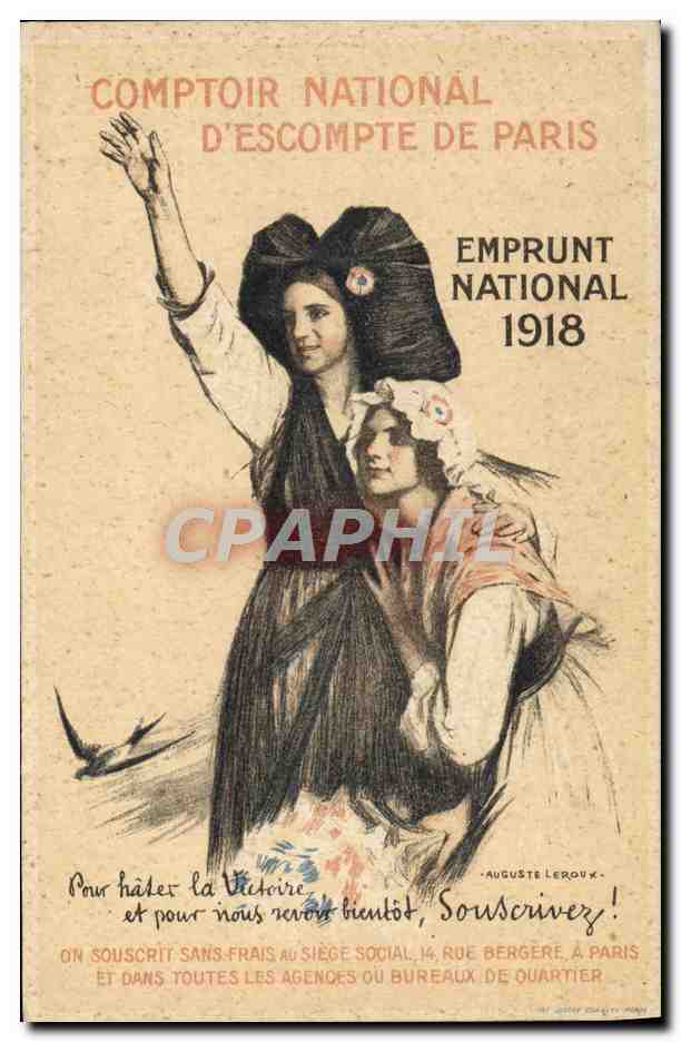 CPA Fantaisie Militaria Comptoir National d'Escompte de Paris Emprunt National 1915 Alsace Lorraine 