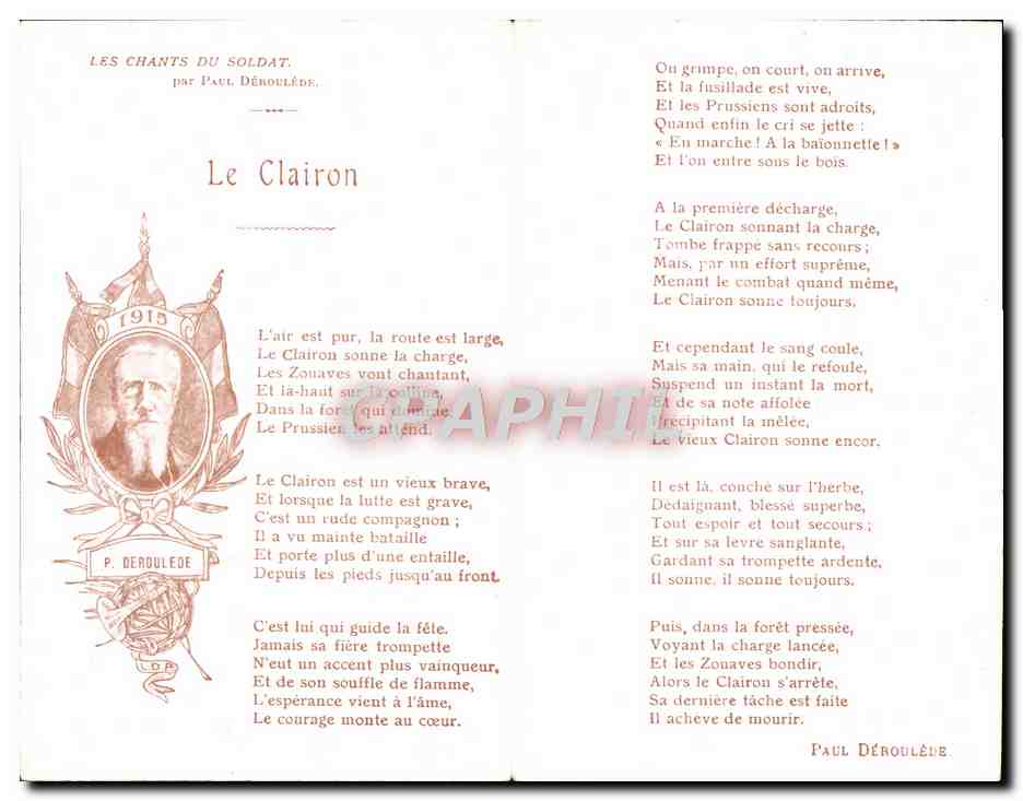 CPA Fantaisie Militaria Le clairon Les chants du soldat Paul Deroulede — Rückseite