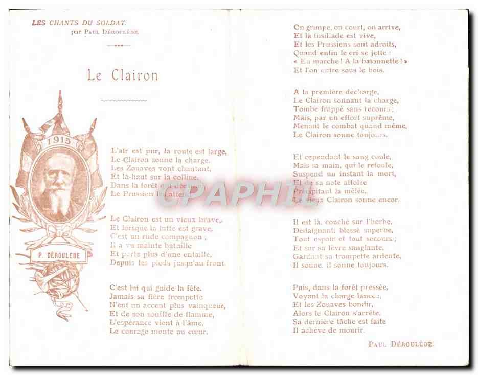 CPA Fantaisie Militaria Le clairon Les chants du soldat Paul Deroulede — Reverso