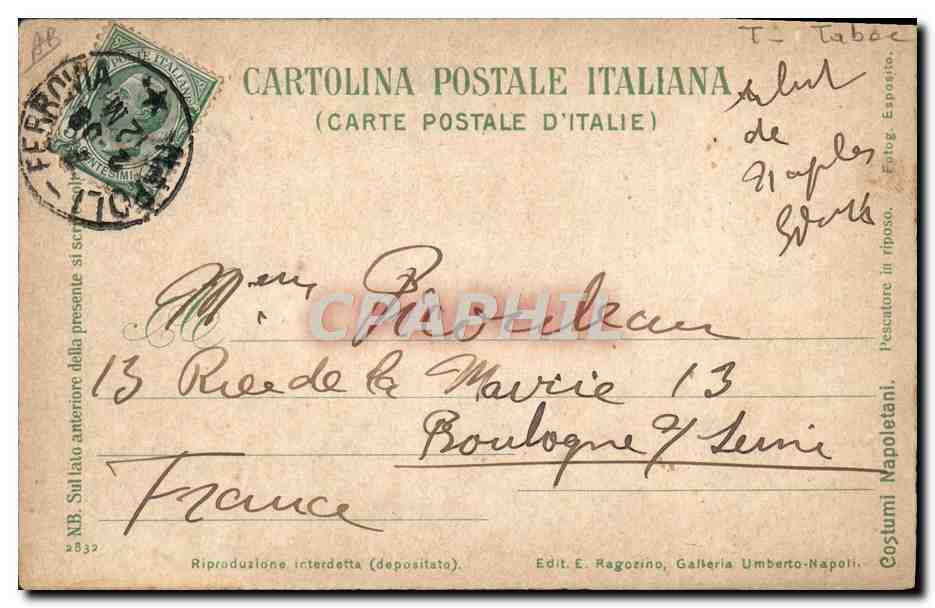 CPA Folklore Tabac Fumeur de pipe Italie — Verso