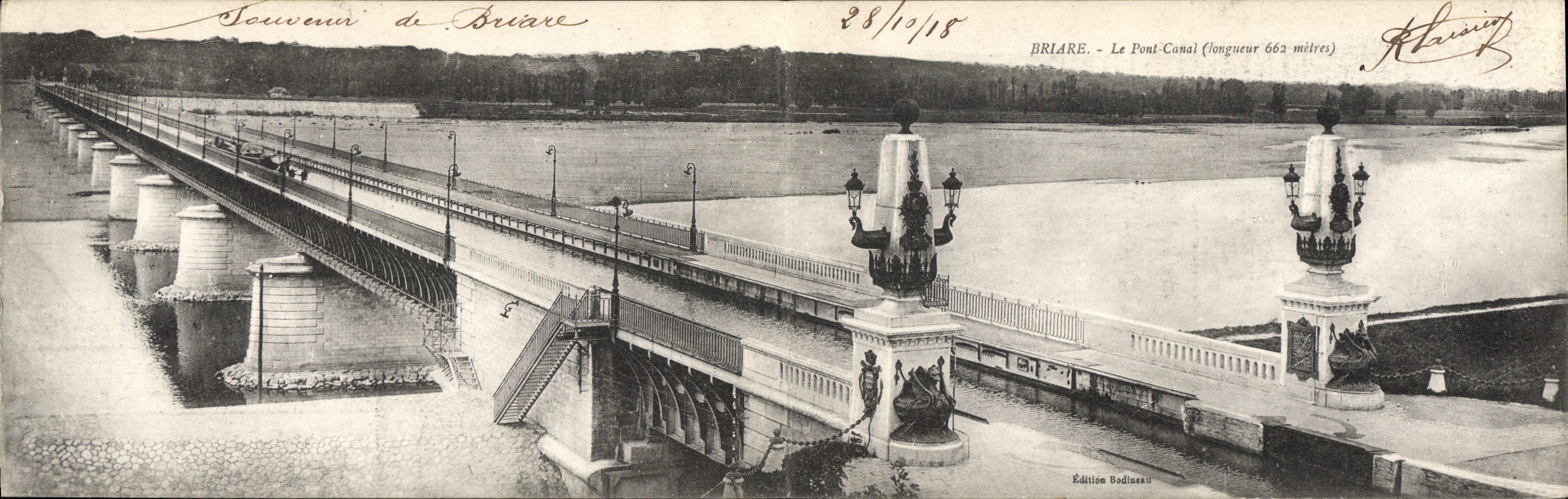 CARTE DOUBLE Bateau Peniche Briare Pont Canal 