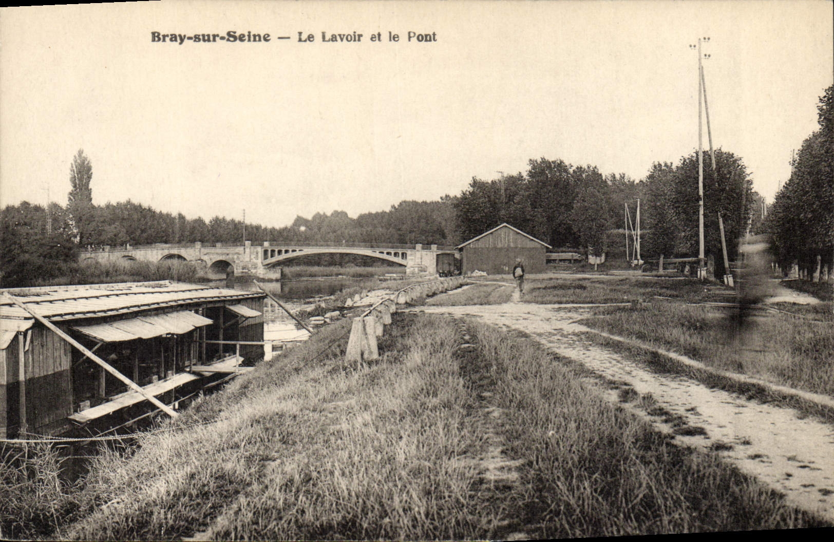 CPA Bateau Peniche Bray sur Seine Le lavoir et le pont