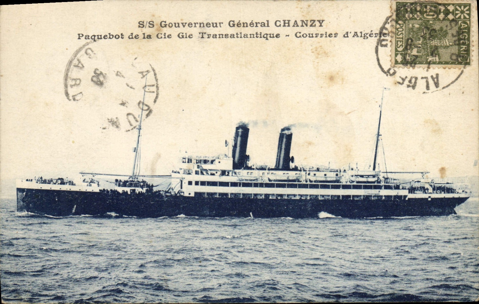 CPA Bateau Paquebot SS Gouverneur Chanzy Cie Gle Transatlantique Courrier d'Algerie 